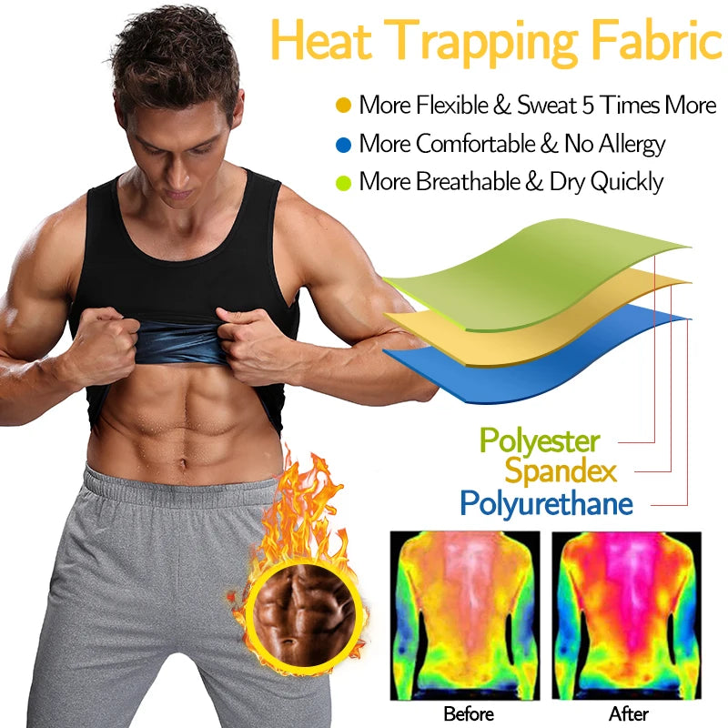 Men Body Shaper Waist Trainer Sweat Vest Compression Shirt Weight Loss Slimming Shapewear Workout Tank Tops Fitness