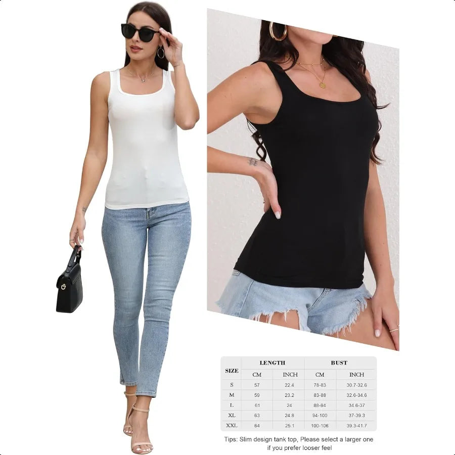 BQTQ 5 Pack Women's Tank Tops Square Neck Sleevel Ladies Tank Top Undershirts
