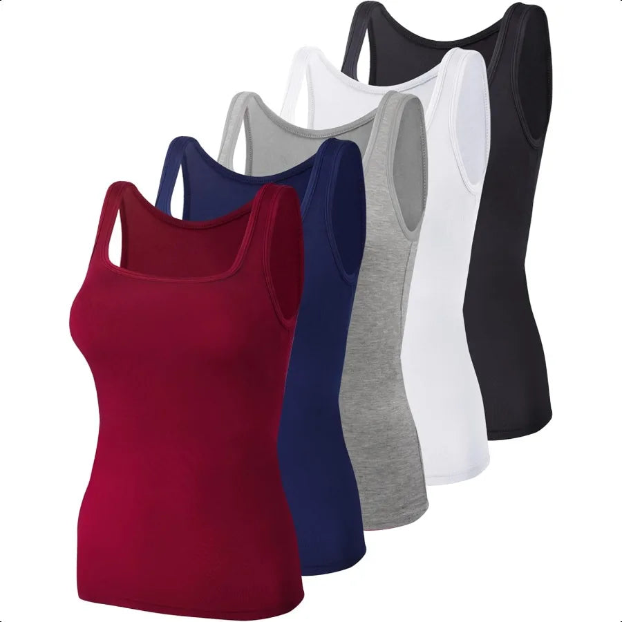 BQTQ 5 Pack Women's Tank Tops Square Neck Sleevel Ladies Tank Top Undershirts