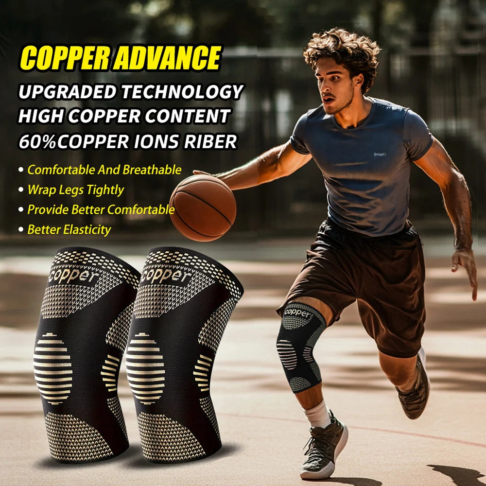 2-Pack Copper Ion Sports Knee Brace, Breathable Non-Slip Outdoor Basketball Fitness Running Basketball Fitness Knee Pads