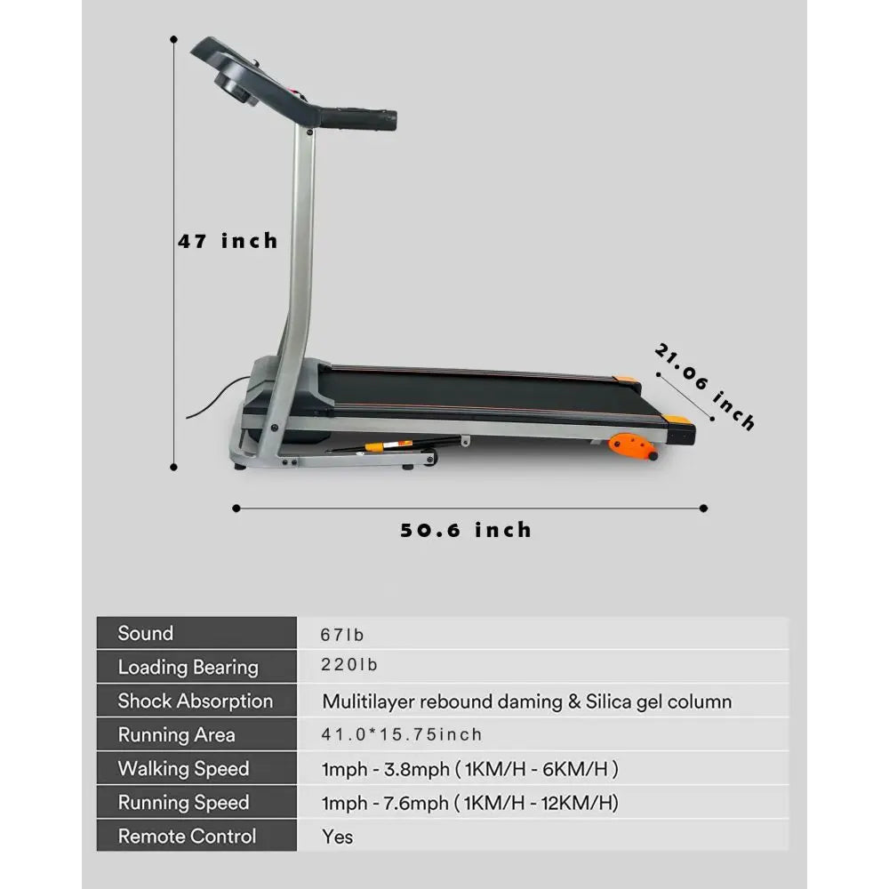 Folding Treadmill 2.5HP 12KM/H, Foldable Home Fitness Equipment with LCD for Walking & Running, Cardio Exercise Machine