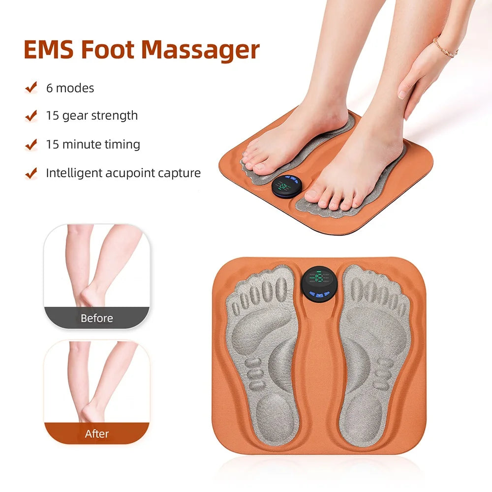 EMS Foot Massager 6 Modes 15 Gear Strength Intelligent Acupoint Capture Improve Blood Circulation Feet Acupoints Massage Mat