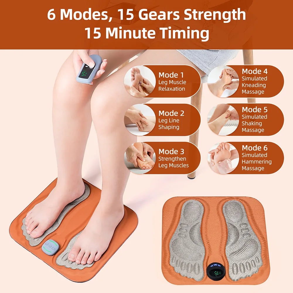 EMS Foot Massager 6 Modes 15 Gear Strength Intelligent Acupoint Capture Improve Blood Circulation Feet Acupoints Massage Mat