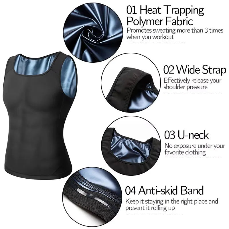 Men Body Shaper Waist Trainer Sweat Vest Compression Shirt Weight Loss Slimming Shapewear Workout Tank Tops Fitness