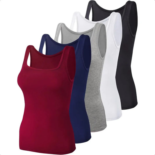 BQTQ 5 Pack Women's Tank Tops Square Neck Sleevel Ladies Tank Top Undershirts