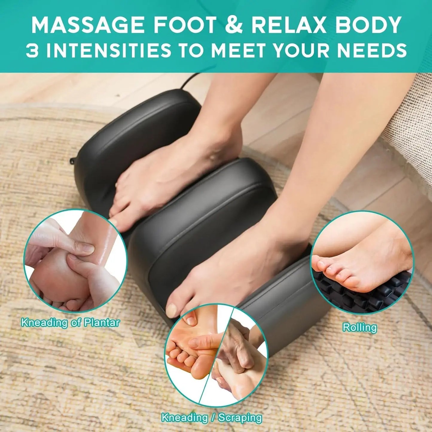 Masgre Electric Foot Massager Machine with Heat Shiatsu Kneading Feet Calf Massagers for Relaxation Plantar Fasciitis Remoted